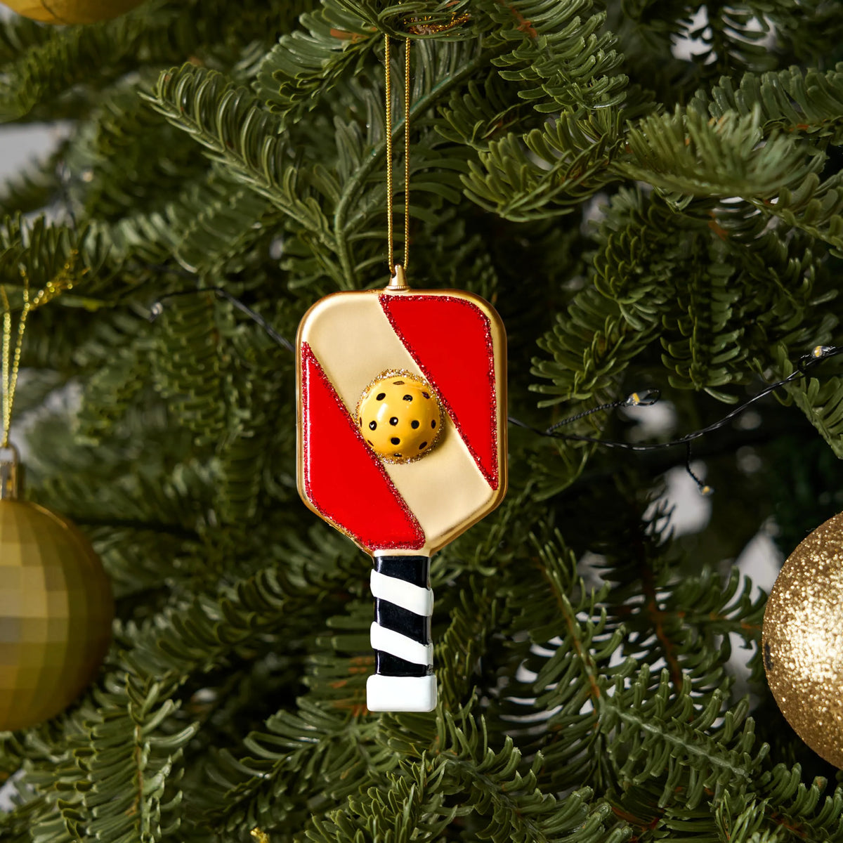Christmas Pickleball Paddle Glass Ornament