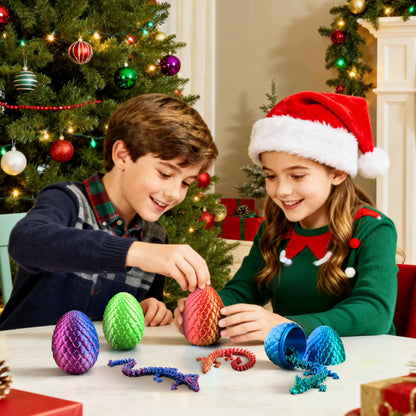 4 Pack 3D Printed Dragon Eggs with Laser Dragon - Articulated Fidget Toys for Kids