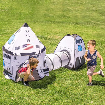 White Rocket Ship Pop-Up Play Tent with Tunnel