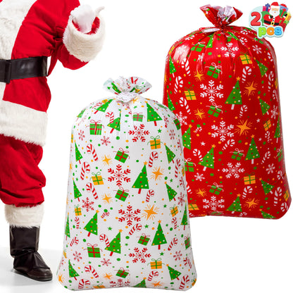 2 Large Red & White Christmas Holiday Plastic Gift Bags