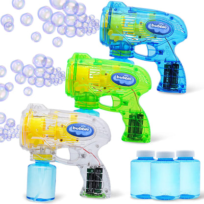 Bubble Gun Set - 3 Colors, 5 Built-in Wands