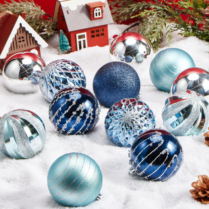 12-Piece 3.15-Inch Blue and Silver Christmas Ball Ornaments Set
