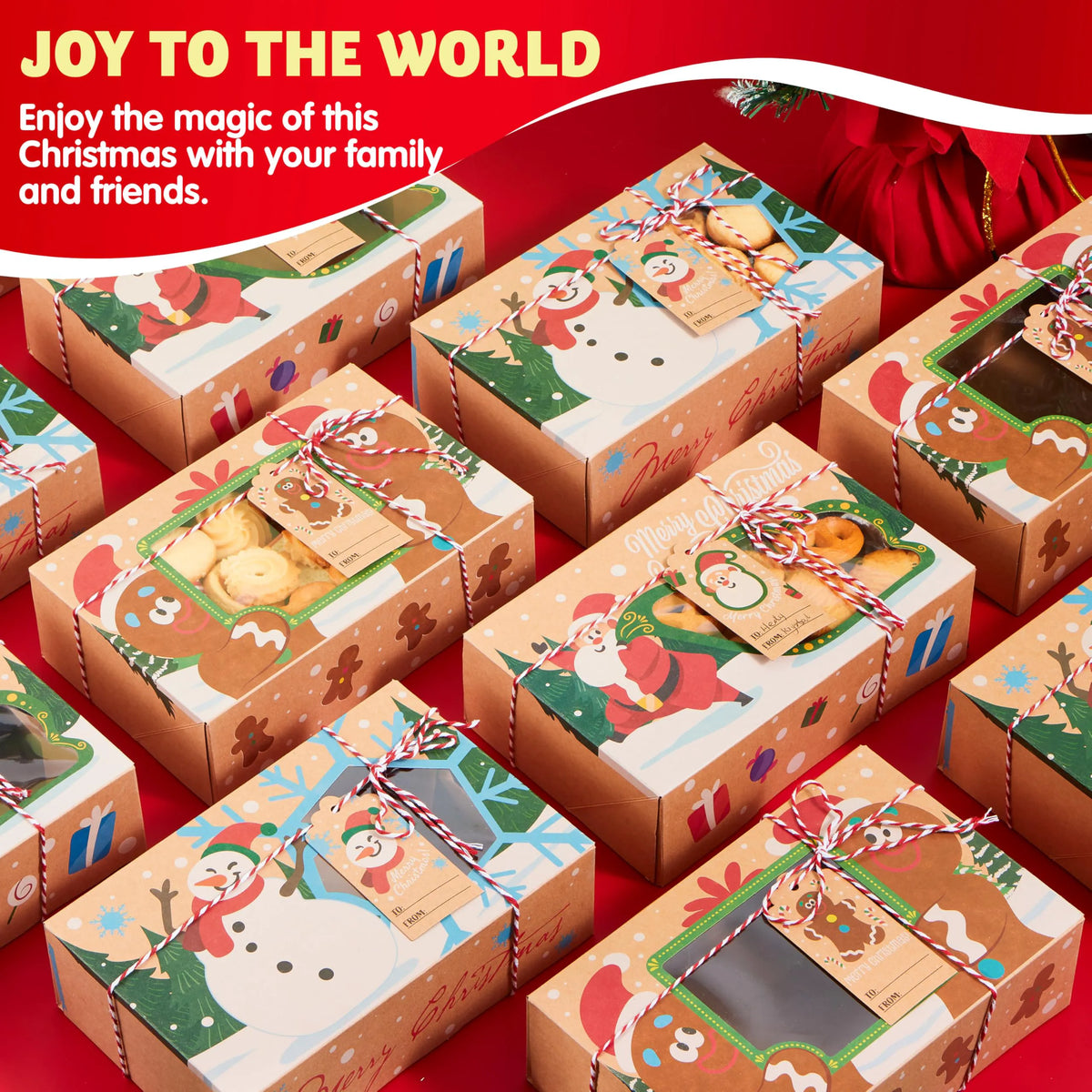 24 PCS Christmas Cookie Gift Baking Box with Window, Auto-Popup Design