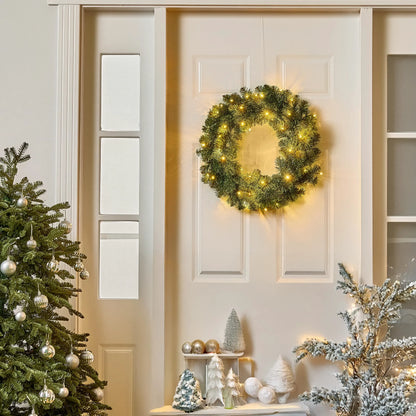 24-Inch Pre-Lit Christmas Wreath with Warm Lights