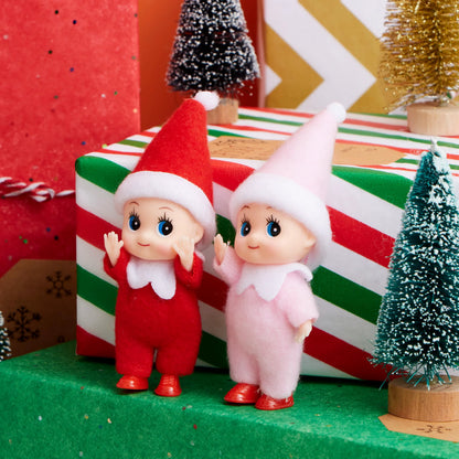 2 Pack Christmas Elf Plush Dolls, Red and Pink