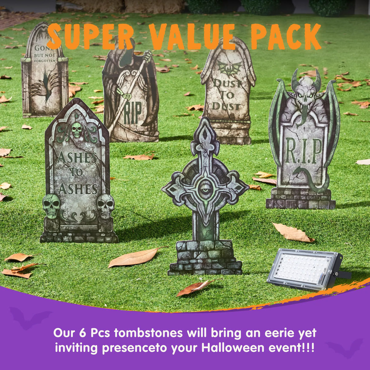 Glow-in-the-Dark Halloween Graveyard Tombstones for Outdoor Decor