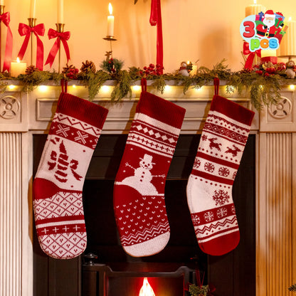 3 Pack 18" White Classic Knit Christmas Stockings