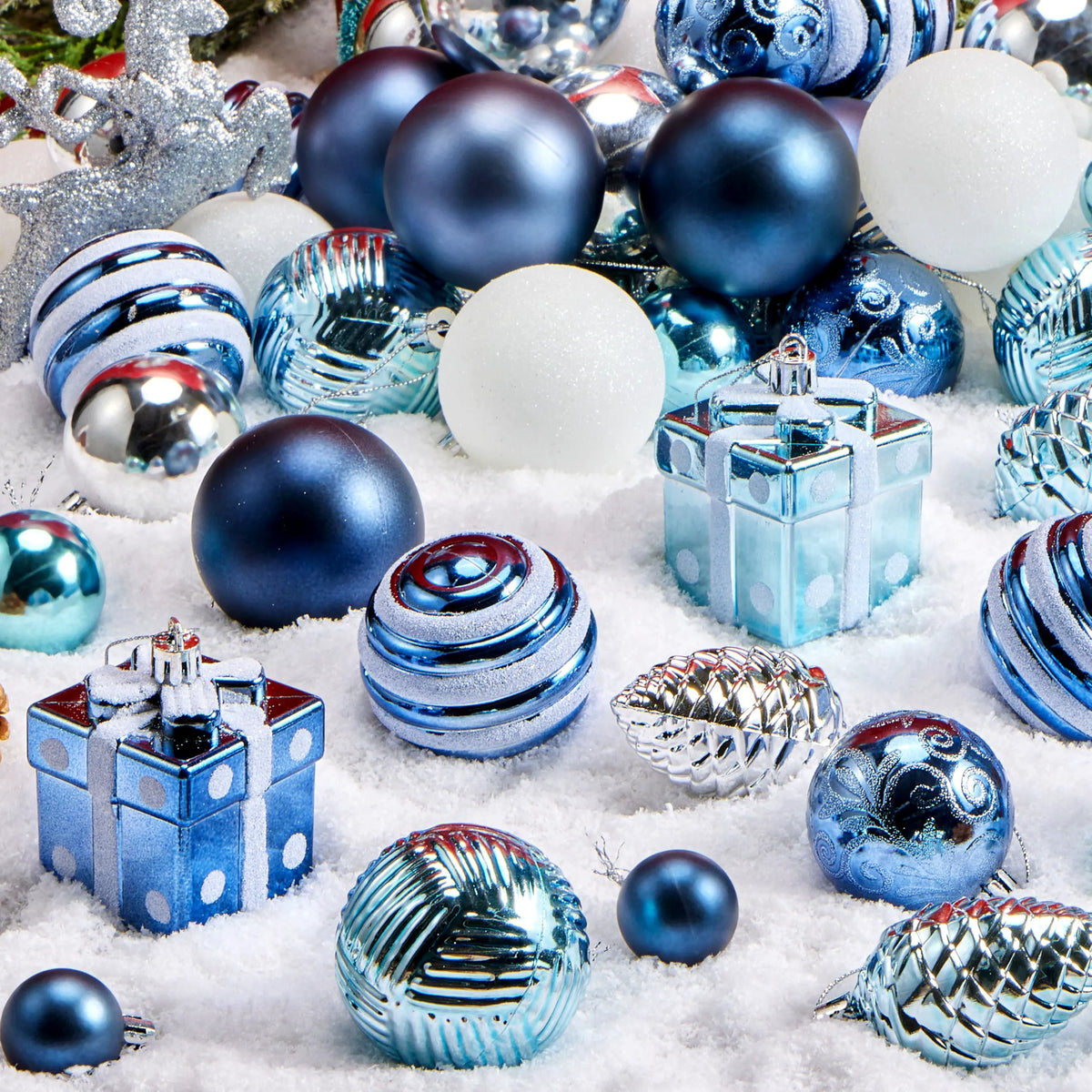 66-Piece Christmas Ball Ornament Set in Light Blue