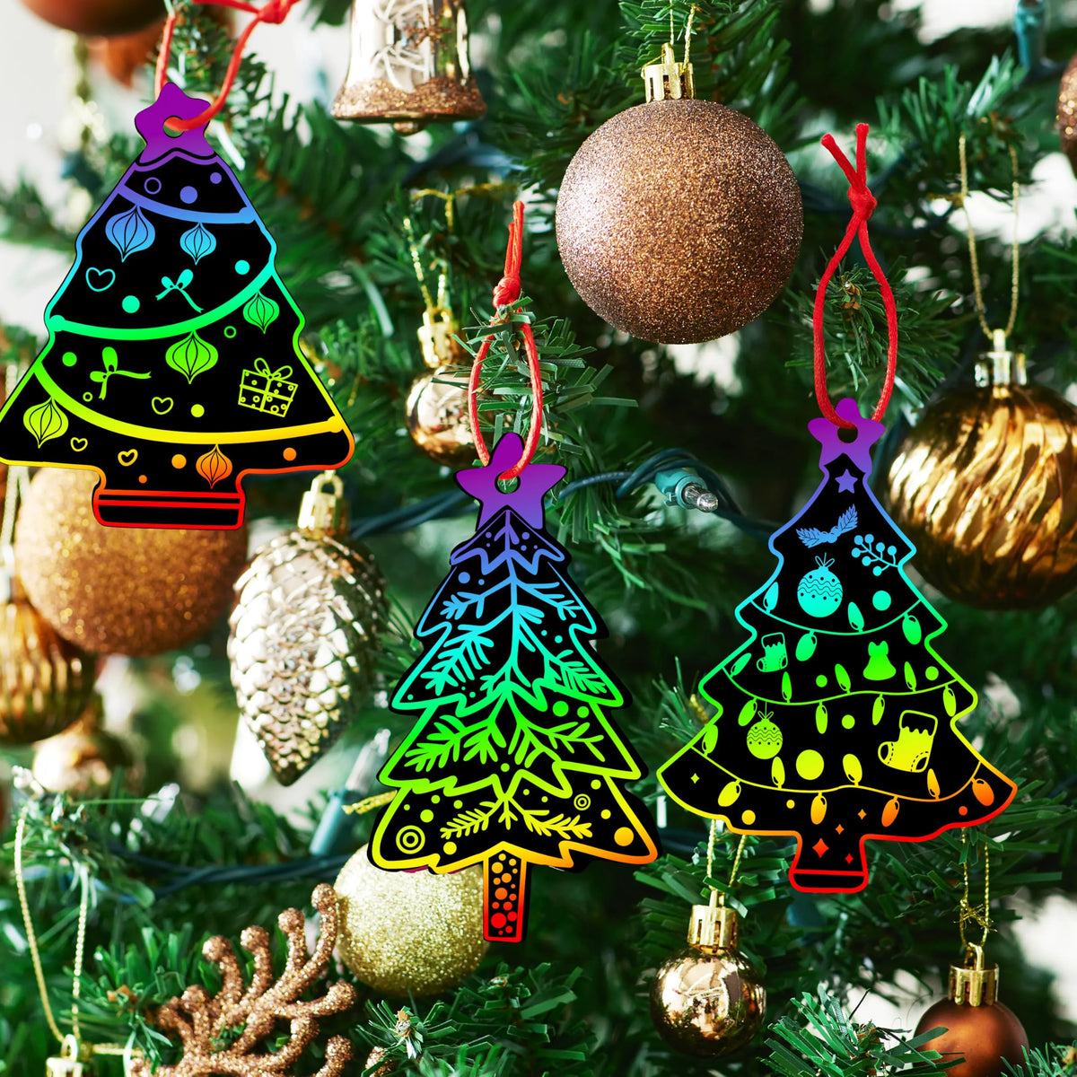 72-Piece Christmas Scratch Art Ornaments Set