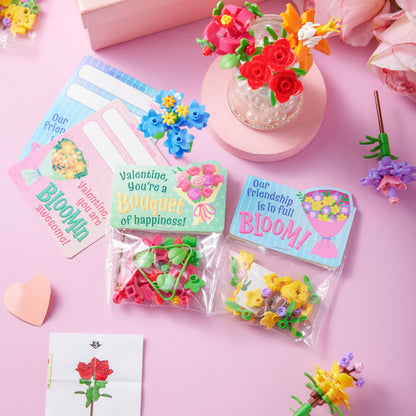 24 Pcs Valentine's Day Flower Bouquet Building Blocks with Cards