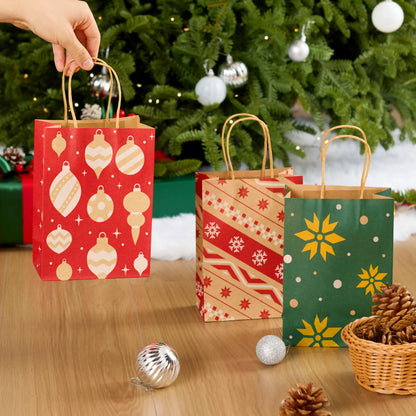 24-Pack Christmas Kraft Paper Gift Bags for Holiday Treats