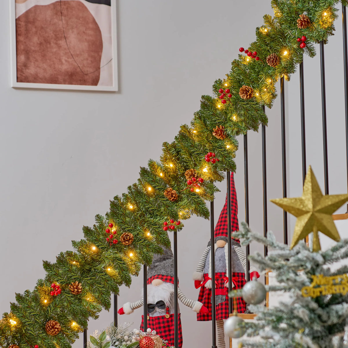 9-Foot Artificial Christmas Garland with Pine Cones and Red Berries