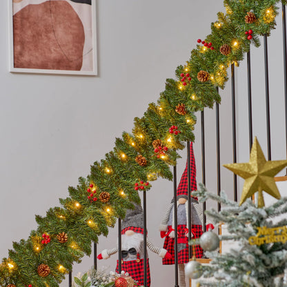 9-Foot Artificial Christmas Garland with Pine Cones and Red Berries