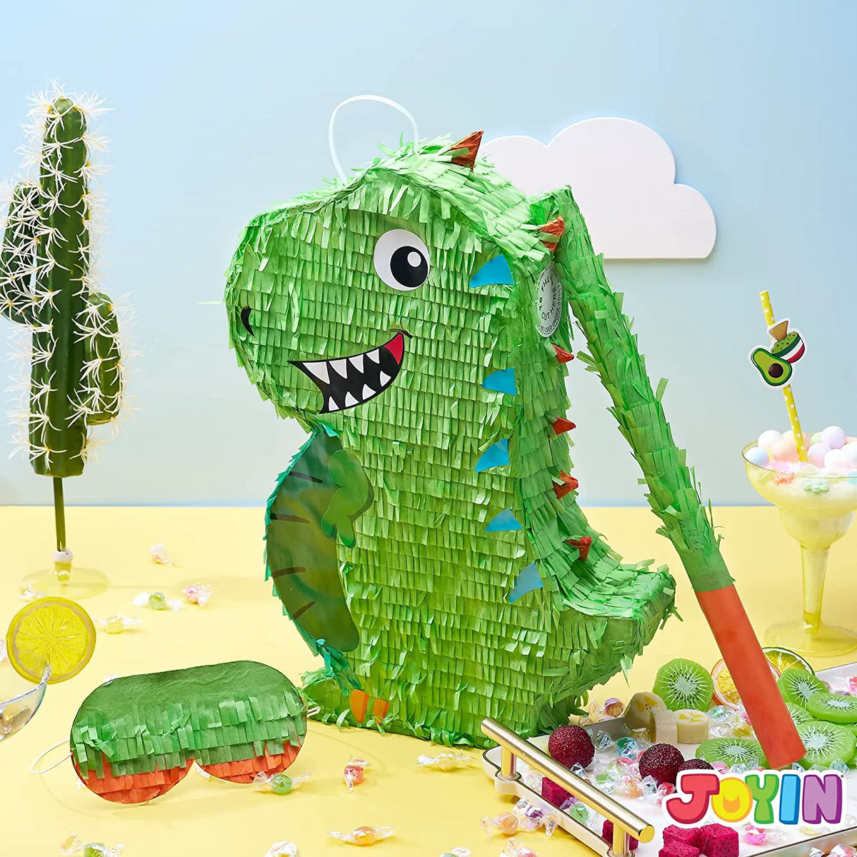 Dinosaur Pinata Set with Bat and Blindfold