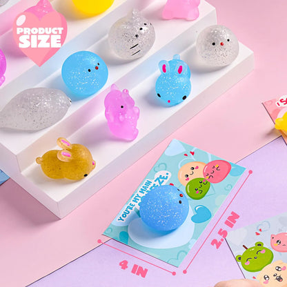 36 Packs Valentine's Day Gift Cards with Glitter Mochi Squishy Toys