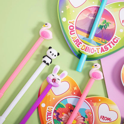 28-Pack Kids Valentine's Cards with Animal Pens - Classroom Exchange Gifts