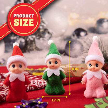 Green, Pink, and Red Tiny Baby Elf Doll for Christmas
