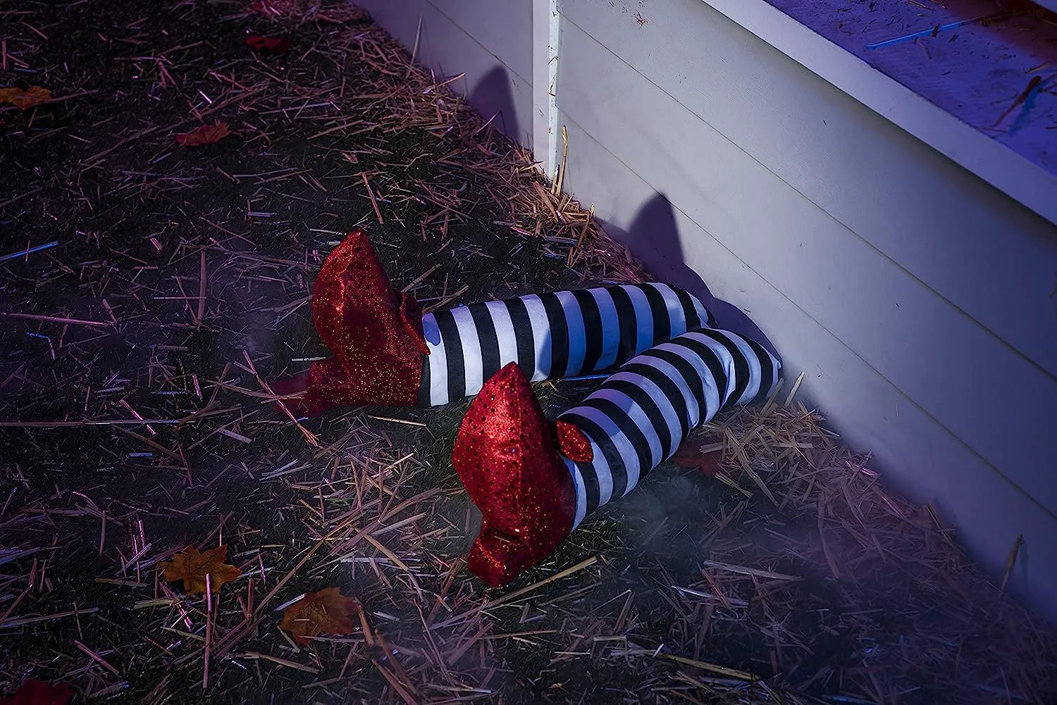 Witch Legs with Stakes - Red Shoes & Black and White Stripe (2 Pcs)