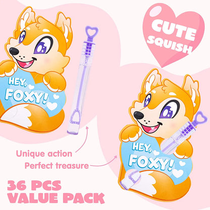 36-Pack Valentine's Day Cards for Kids with Mini Bubble Wands - Classroom Exchange Gifts