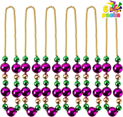 6-Pack Mardi Gras Jumbo Bead Necklaces