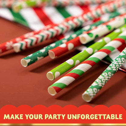 200 Pcs Christmas Paper Straws