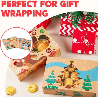 36 Foiled Kraft Christmas Cookie Boxes with Window, 8.5 x 5.75 x 2.75 Inches