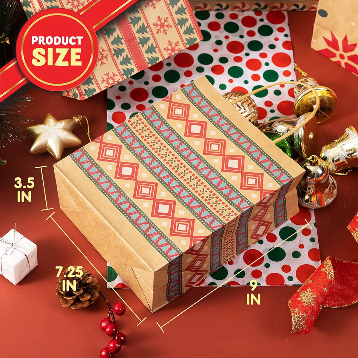 48 Christmas Kraft Gift Bags, 8 Designs