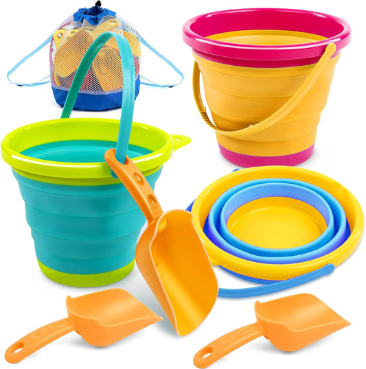 3-Piece Collapsible Beach Bucket Set with Shovels