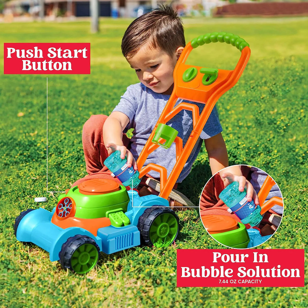 Sloosh Bubble Lawn Mower Toddler Toy, Blue