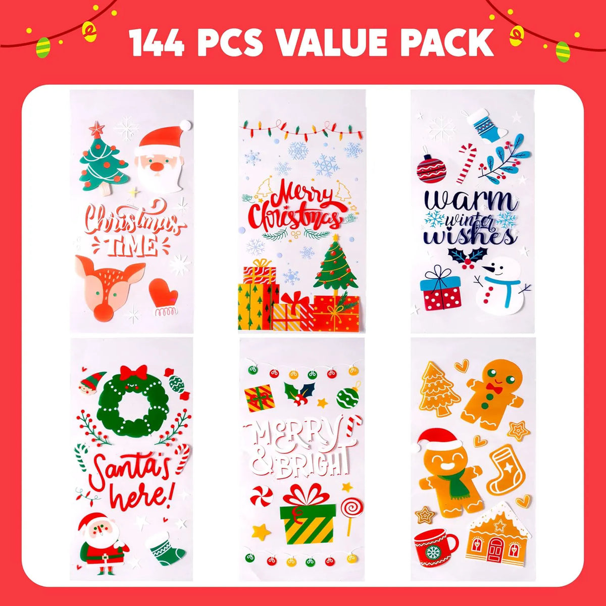 144 PCS Christmas Cellophane Treat Bags
