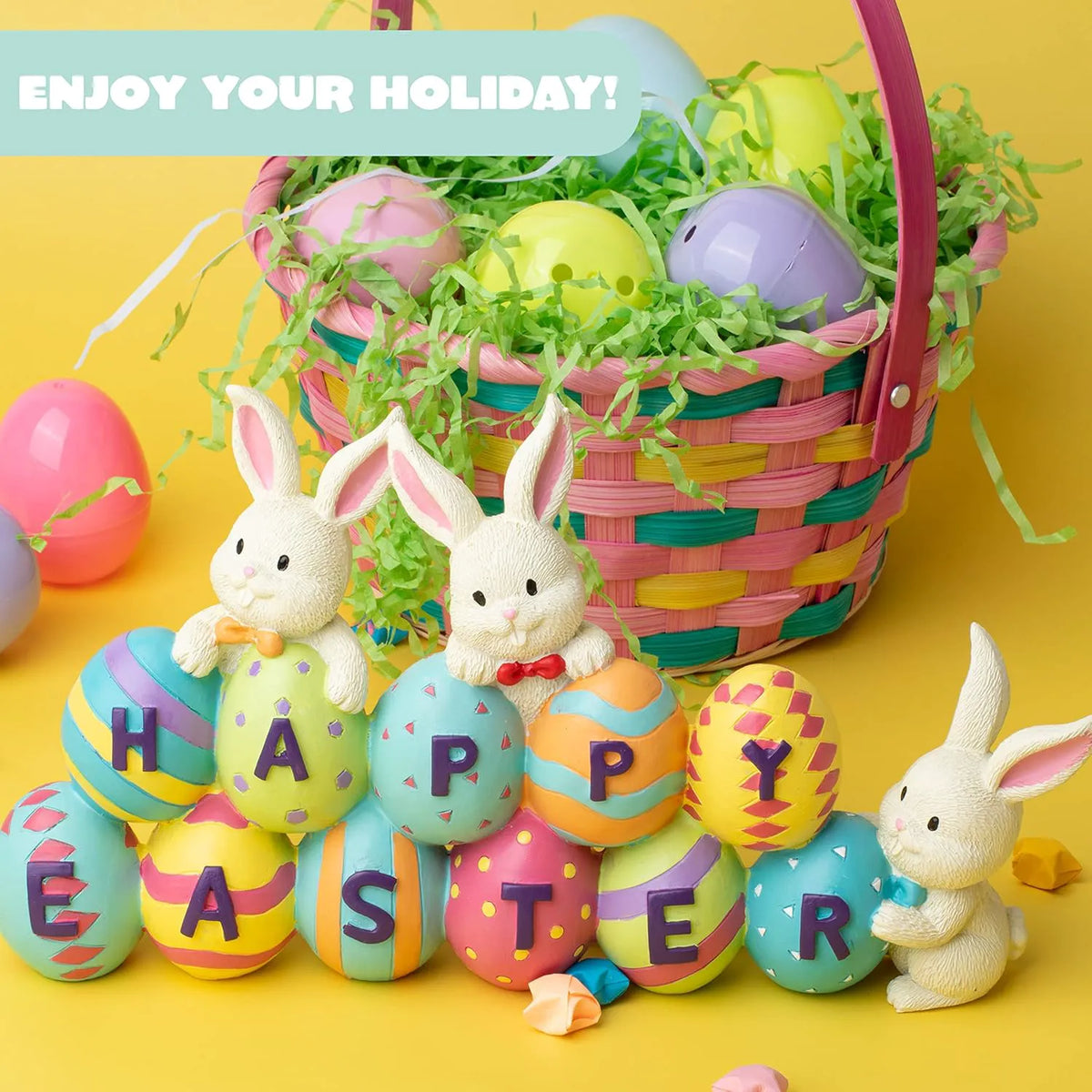 JOYIN Easter Bunny & Egg Resin Figurine Set - Spring Tabletop Decorations for Mantel Desk