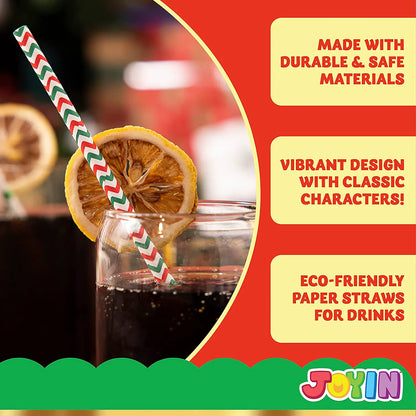 200 Pcs Christmas Paper Straws