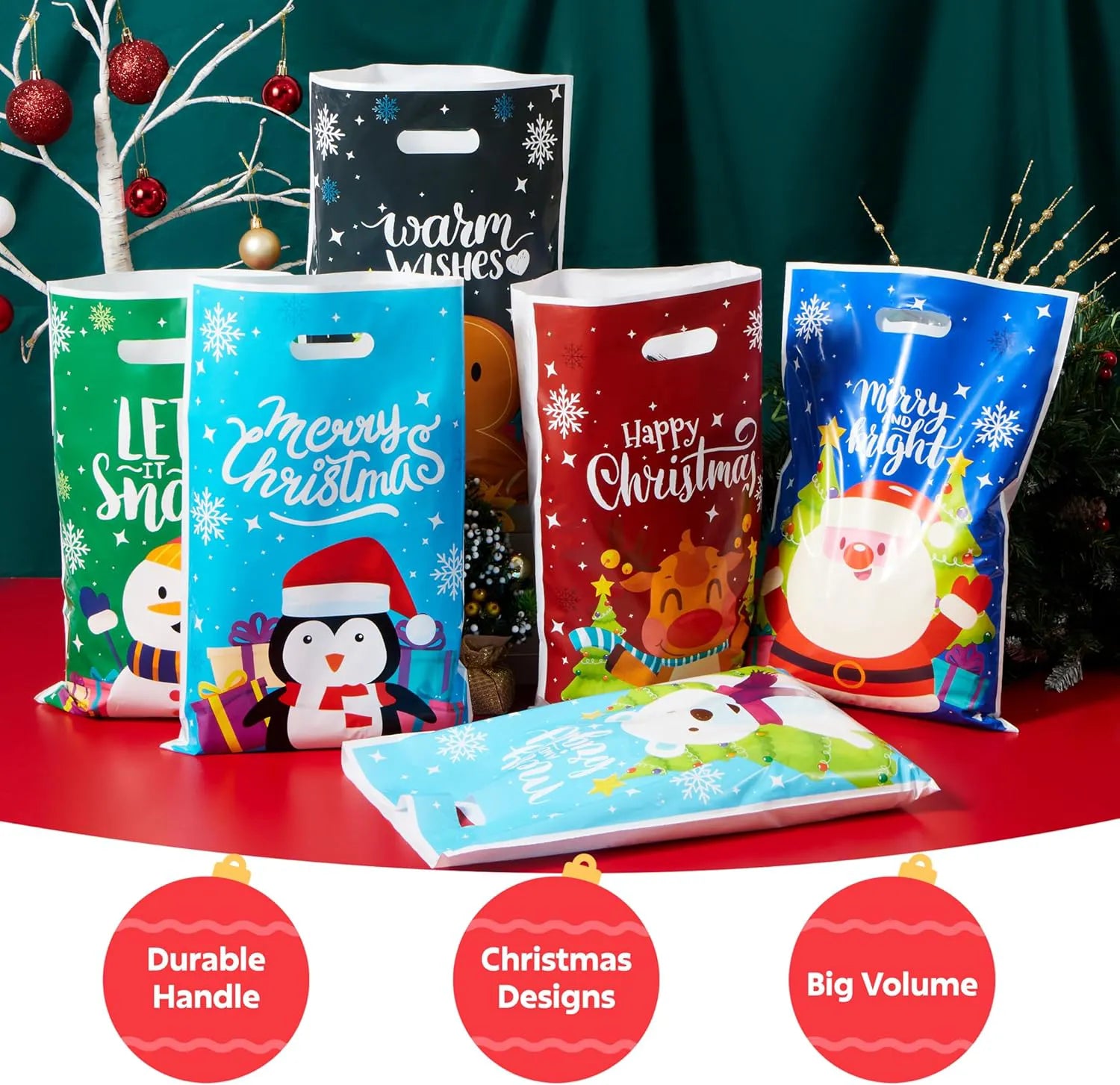 72 PCS Christmas Plastic Goodie Bags with Handles
