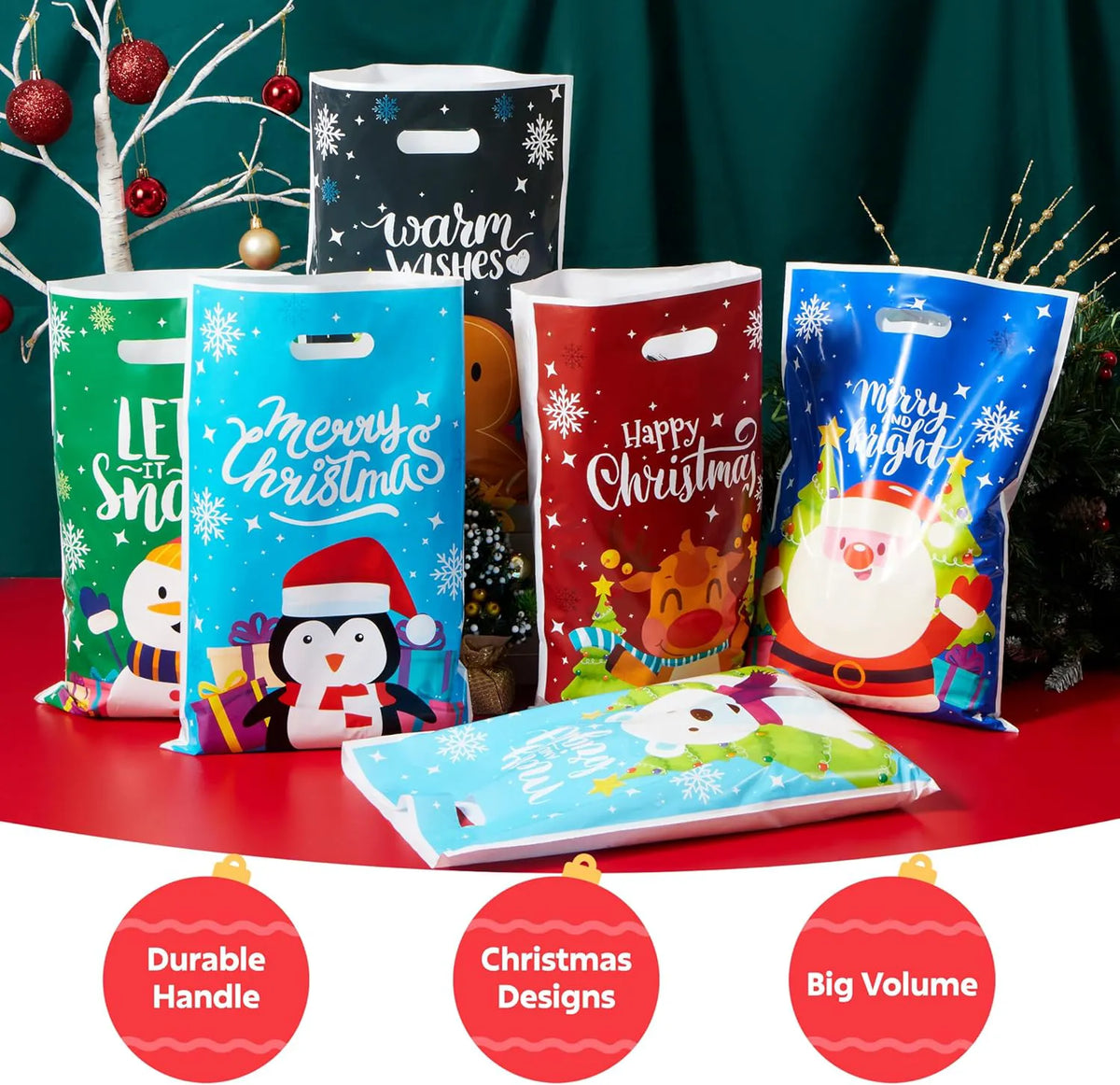 72 PCS Christmas Plastic Goodie Bags with Handles