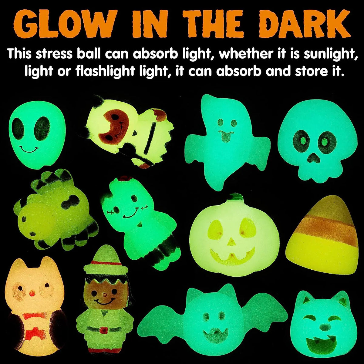 24 Glow-in-the-Dark Halloween Mochi Squishy Toys
