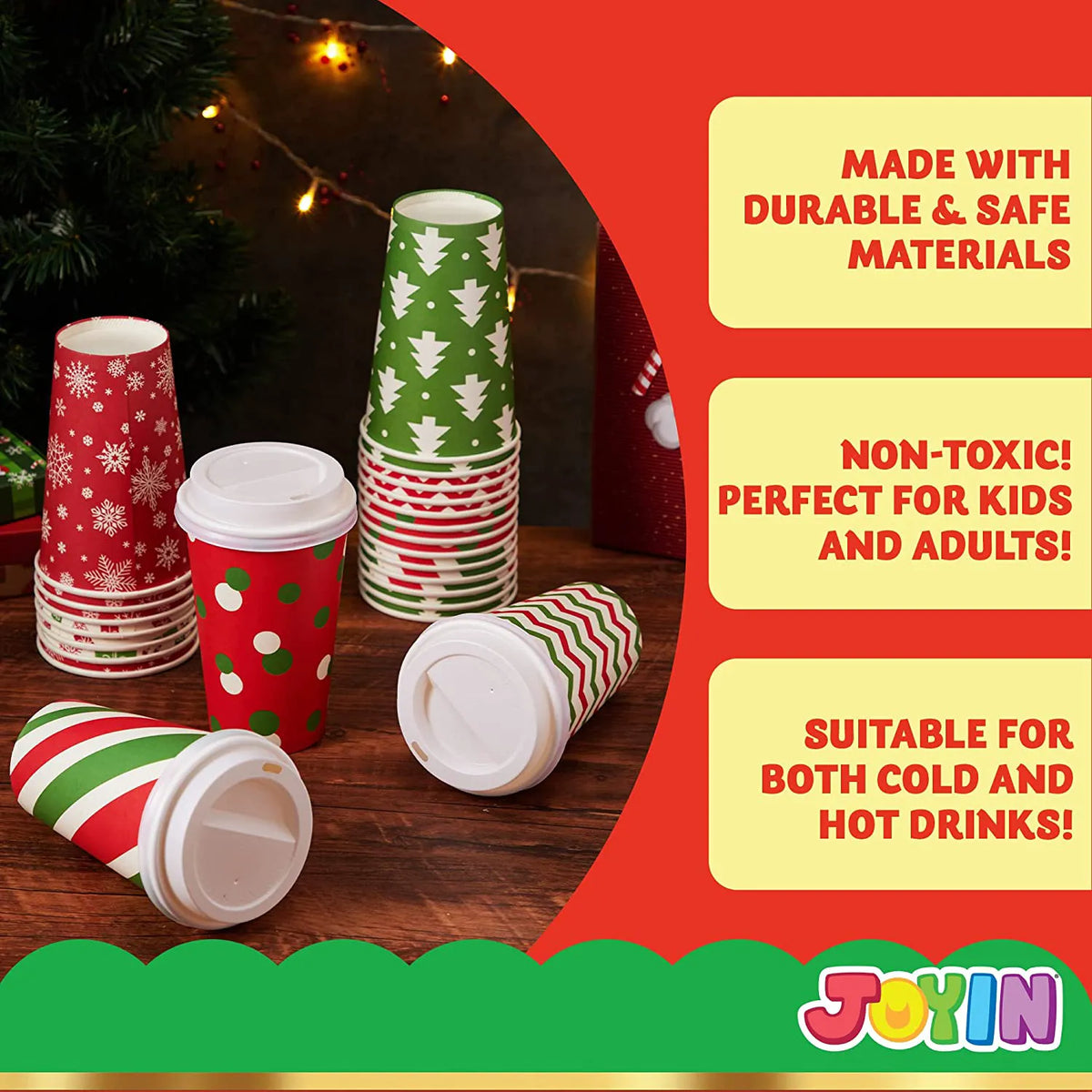 24 Pack 16 oz Christmas Paper Cups with Holiday Design