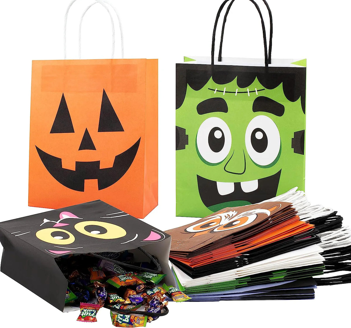 Halloween Colorful Bags with Handles, 24 Pack