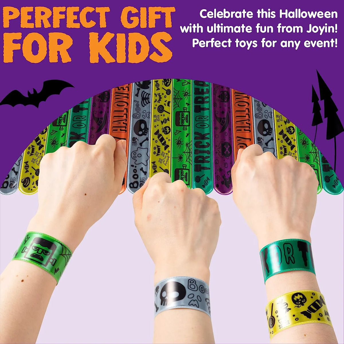 72-Pack Halloween Reflective Slap Bracelets