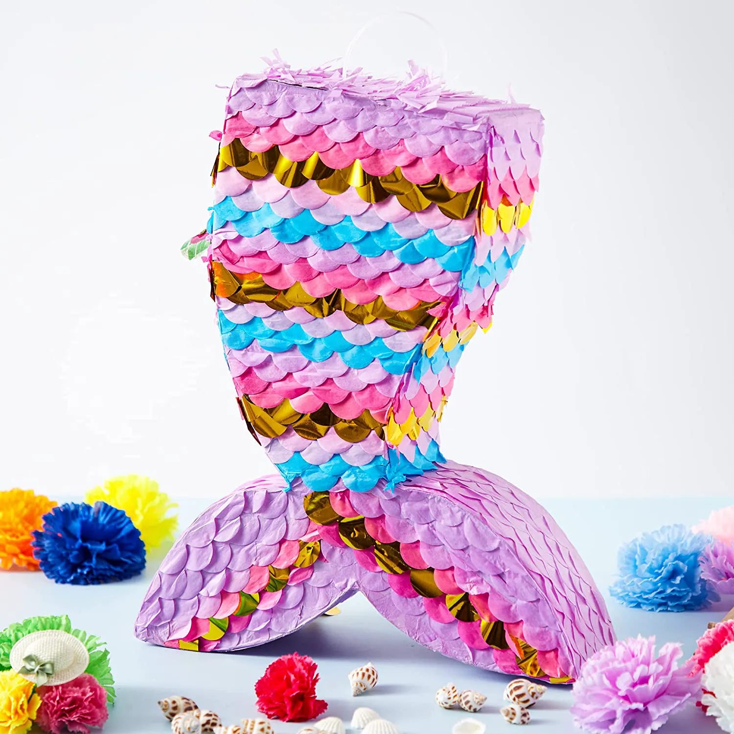 Mermaid Pinata Set with Plastic Bat and Paper Blindfold