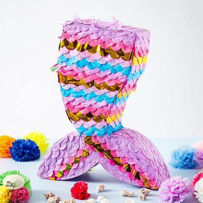 Mermaid Pinata Set with Plastic Bat and Paper Blindfold