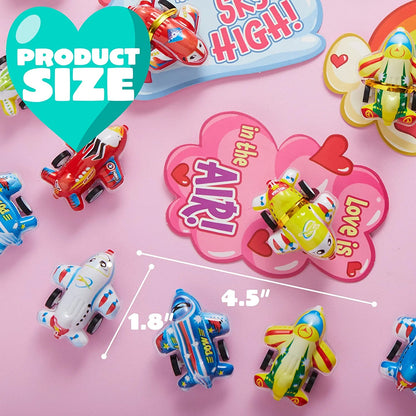 28 Pcs Kids Valentine's Cards with Pull Back Airplanes - Classroom Exchange Gifts