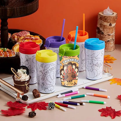 12 Thanksgiving Coloring Cups for Kids