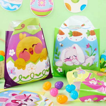 JOYIN 48 Pack Easter Drawstring PE Bags - Bunny & Chick Easter Treat Bags for Kids Party Supplies