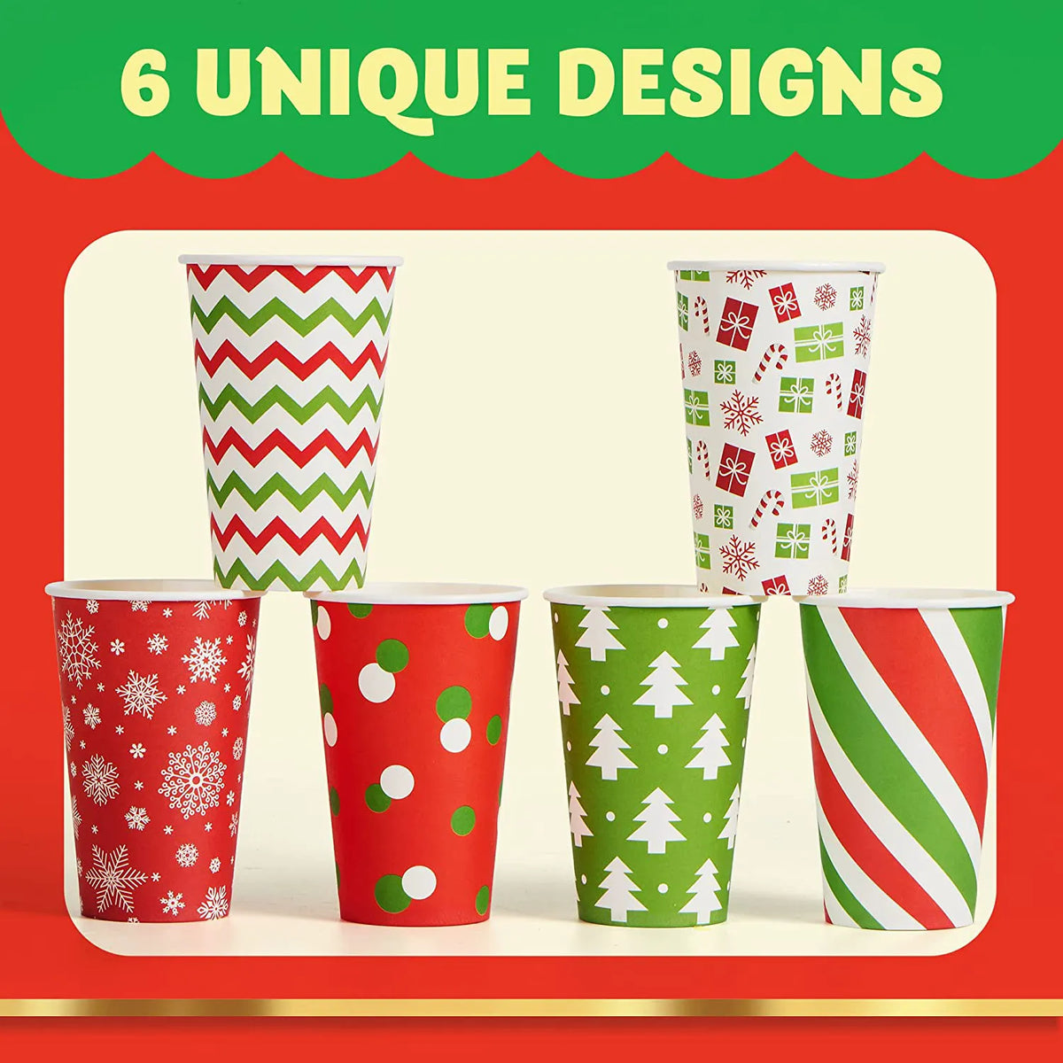 24 Pack 16 oz Christmas Paper Cups with Holiday Design