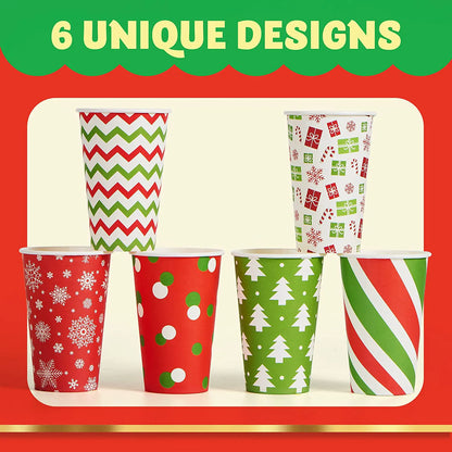 24 Pack 16 oz Christmas Paper Cups with Holiday Design