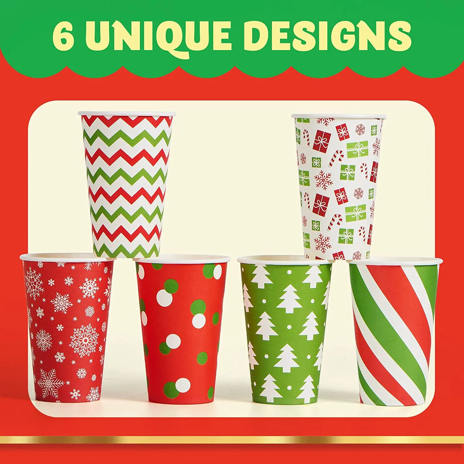 24 Pack 16 oz Christmas Paper Cups with Holiday Design