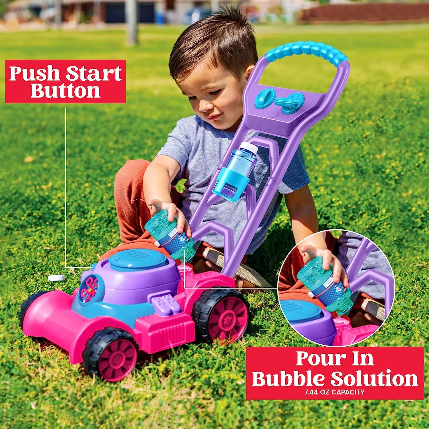 Sloosh Bubble Lawn Mower Toy for Toddlers, Pink