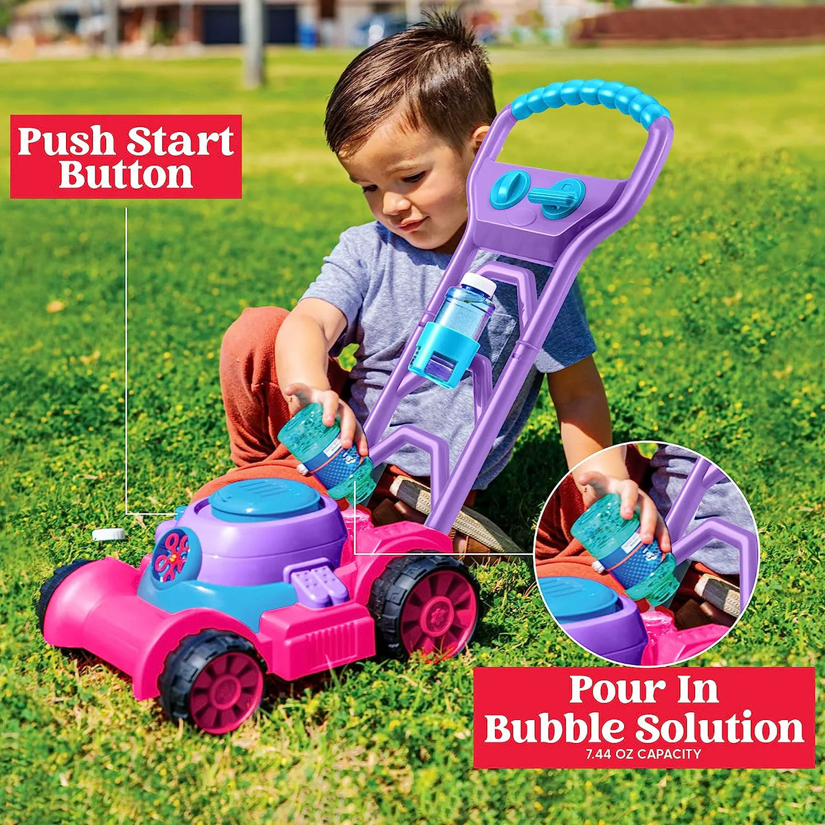 Sloosh Bubble Lawn Mower Toy for Toddlers, Pink