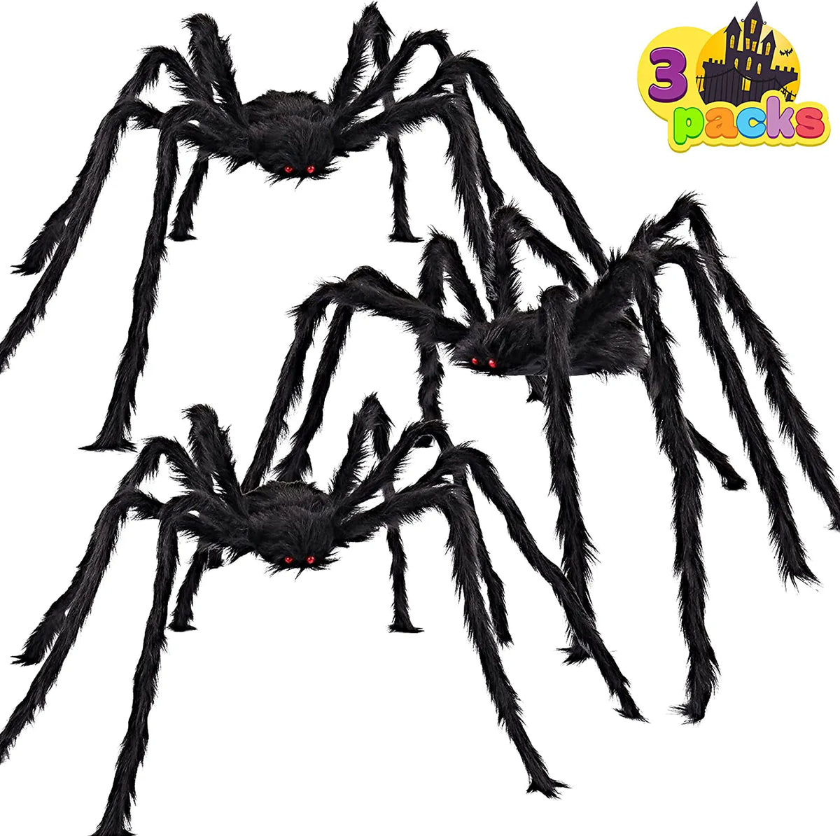 3-Pack Realistic Hairy Halloween Spiders