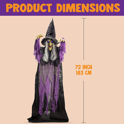 72-Inch Hanging Talking Witch with Light-Up Eyes